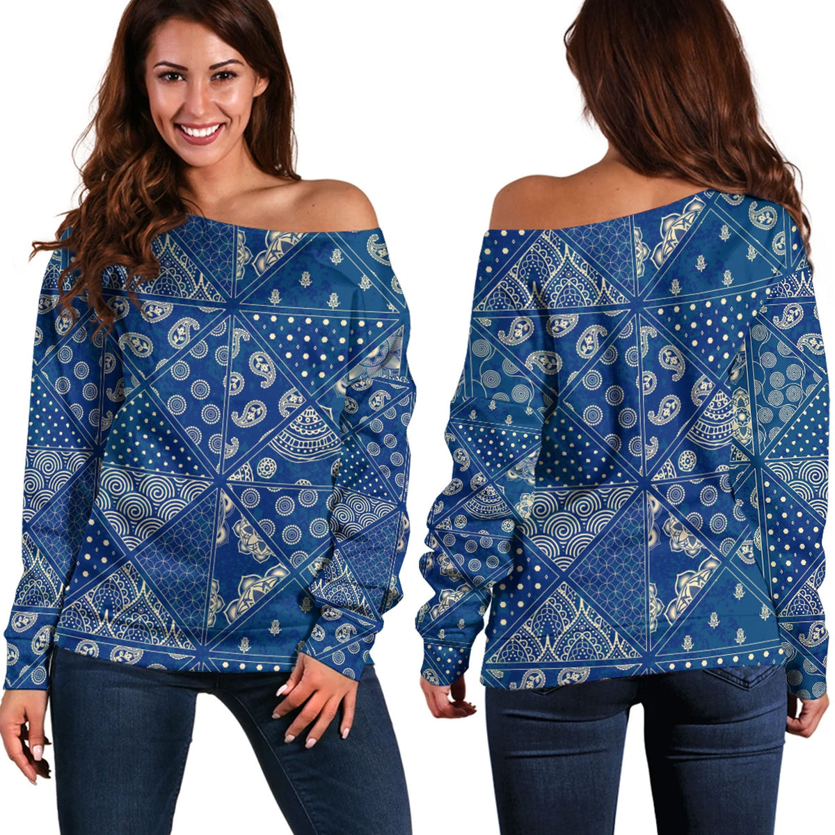 Paisley Bandana Pattern Seamless Off Shoulder Sweaters Ver.58 RLT13 - Wonder Print Shop