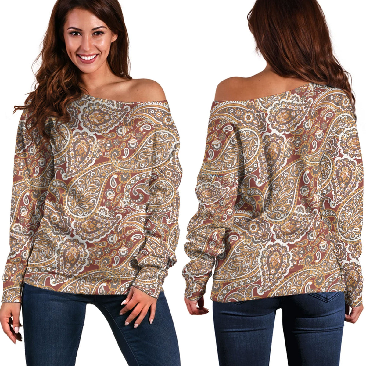 Paisley Bandana Pattern Seamless Off Shoulder Sweaters Ver.75 RLT13 - Wonder Print Shop