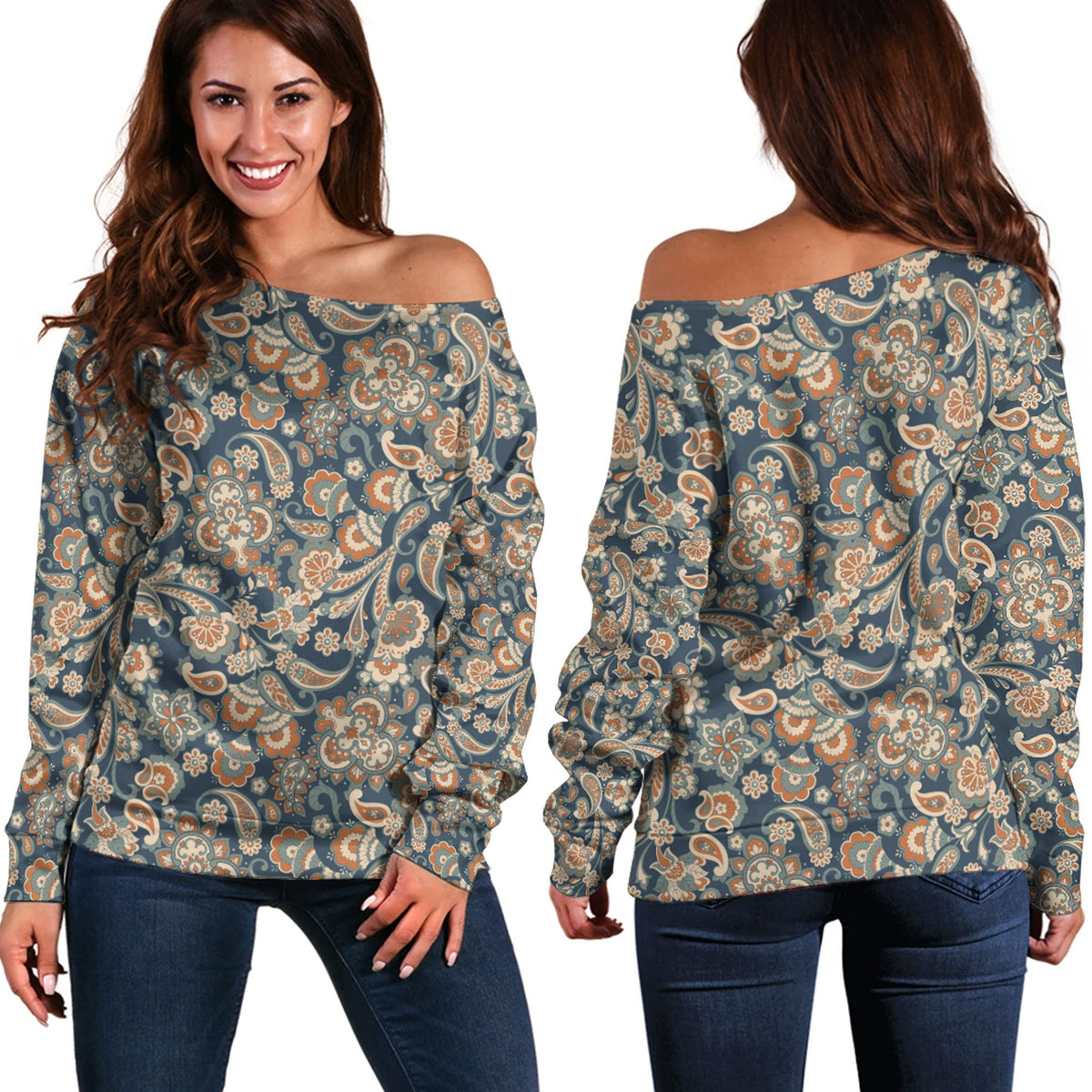 Paisley Bandana Pattern Seamless Off Shoulder Sweaters Ver.06 RLT13 - Wonder Print Shop