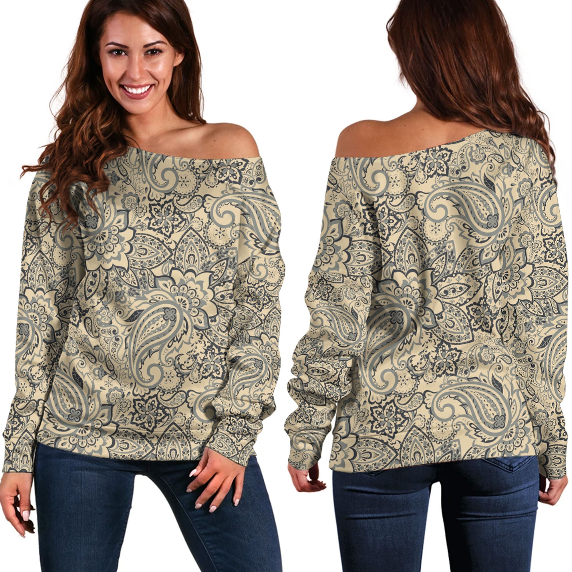 Paisley Bandana Pattern Seamless Off Shoulder Sweaters Ver.83 RLT13 - Wonder Print Shop