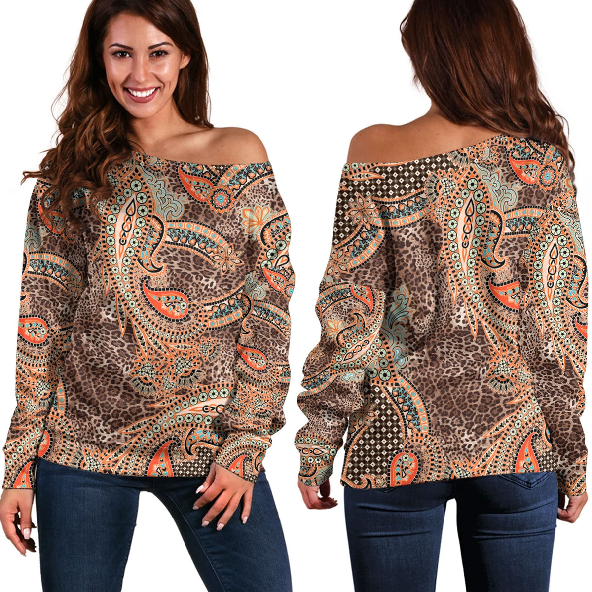 Paisley Bandana Pattern Seamless Off Shoulder Sweaters Ver.74 RLT13 - Wonder Print Shop