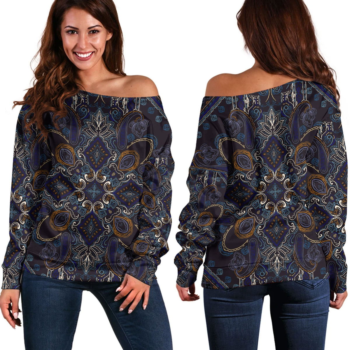 Paisley Bandana Pattern Seamless Off Shoulder Sweaters Ver.29 RLT13 - Wonder Print Shop