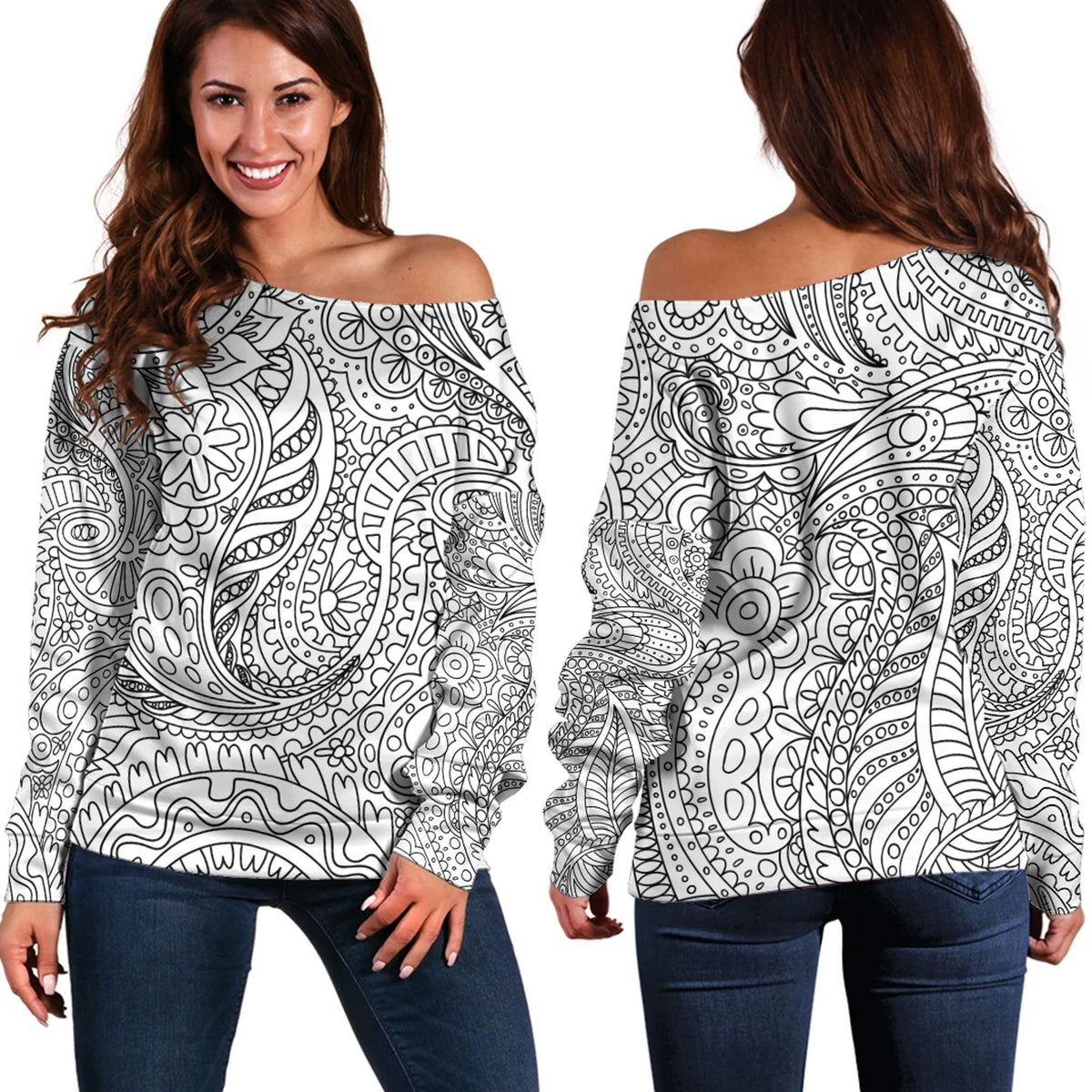 Paisley Bandana Pattern Seamless Off Shoulder Sweaters Ver.18 RLT13 - Wonder Print Shop
