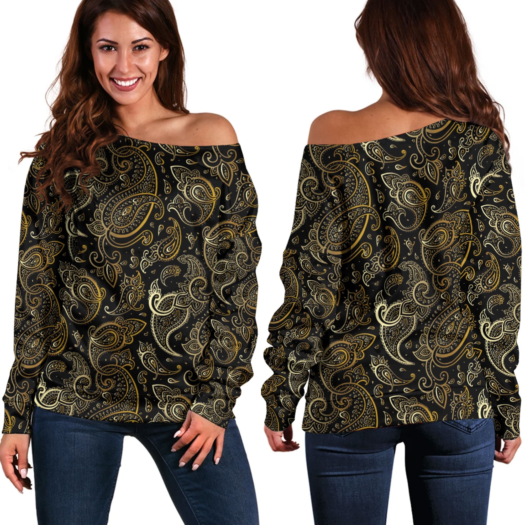 Paisley Bandana Pattern Seamless Off Shoulder Sweaters Ver.86 RLT13 - Wonder Print Shop