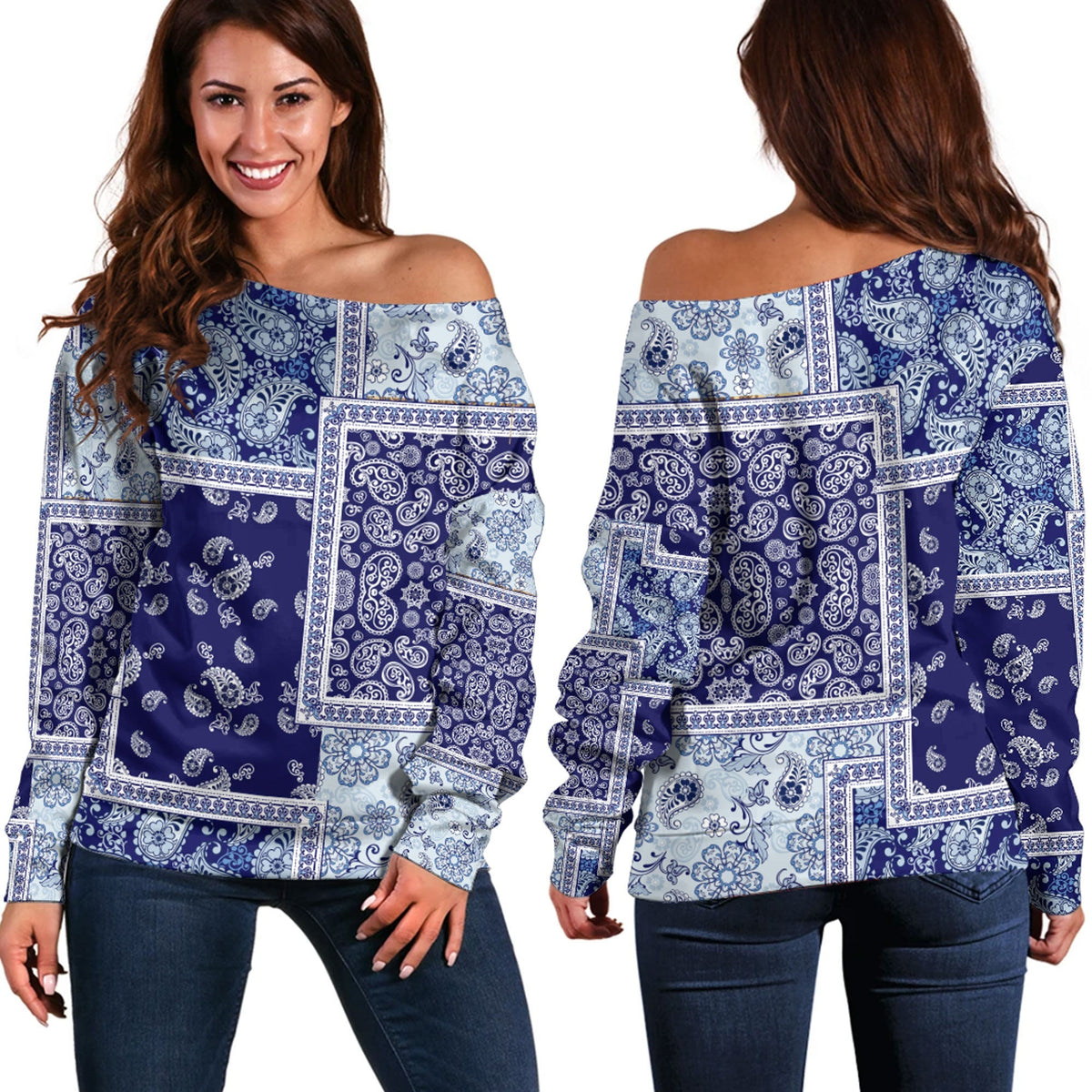 Paisley Bandana Pattern Seamless Off Shoulder Sweaters Ver.87 RLT13 - Wonder Print Shop