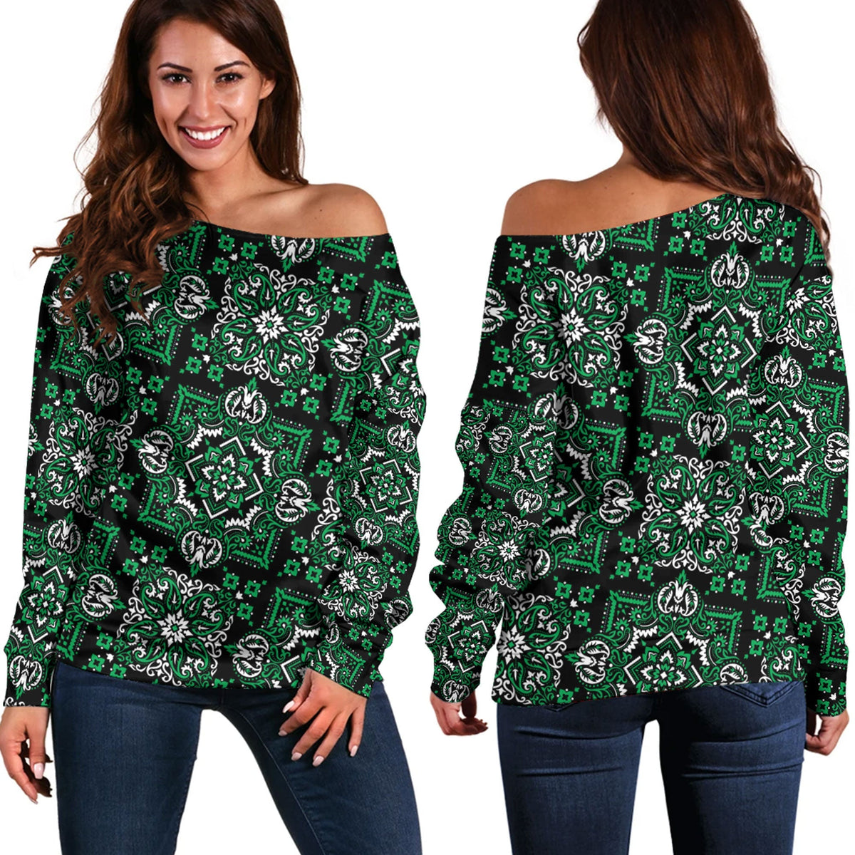 Paisley Bandana Pattern Seamless Off Shoulder Sweaters Ver.97 RLT13 - Wonder Print Shop