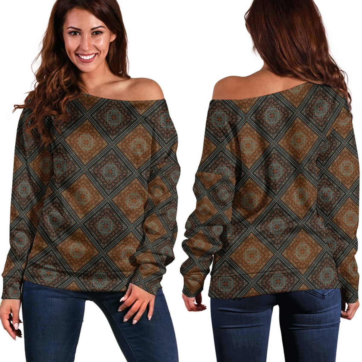 Paisley Bandana Pattern Seamless Off Shoulder Sweaters Ver.31 RLT13 - Wonder Print Shop