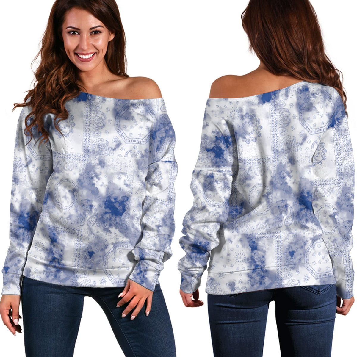 Paisley Bandana Pattern Seamless Off Shoulder Sweaters Ver.64 RLT13 - Wonder Print Shop