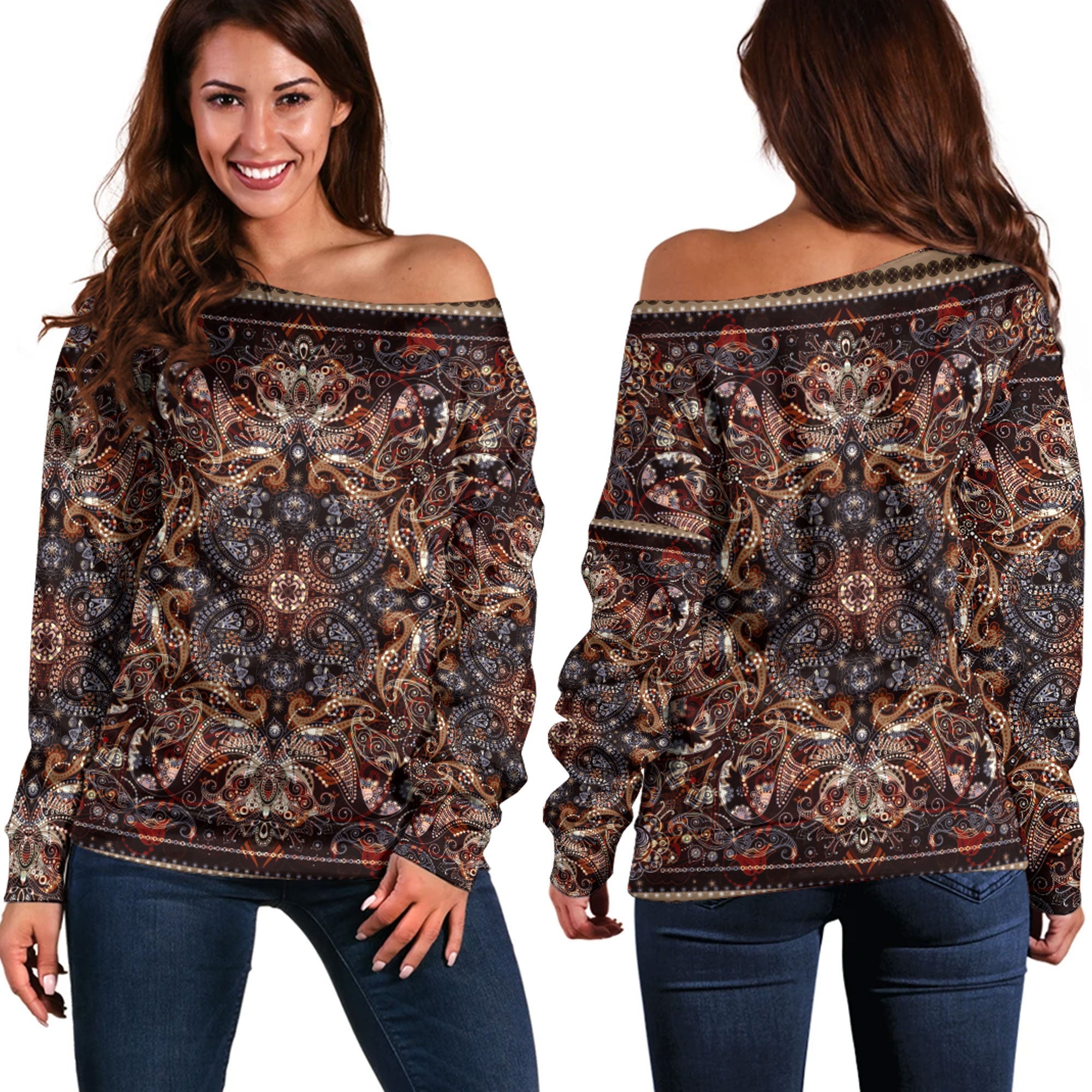 Paisley Bandana Pattern Seamless Off Shoulder Sweaters Ver.36 RLT13 - Wonder Print Shop