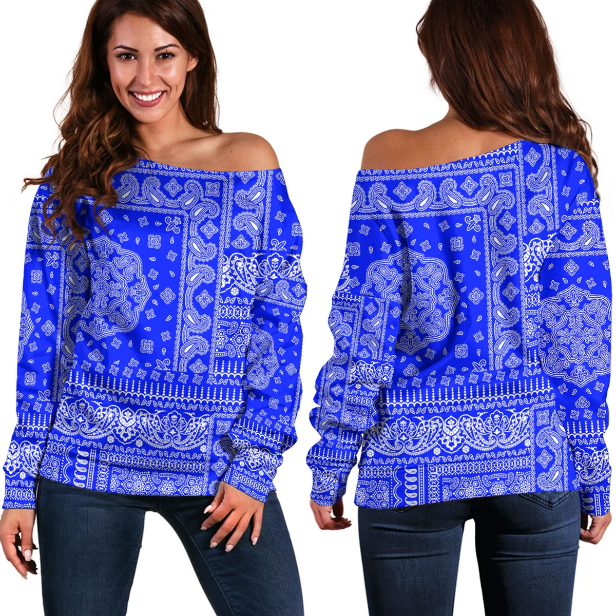 Paisley Bandana Pattern Seamless Off Shoulder Sweaters Ver.26 RLT13 - Wonder Print Shop
