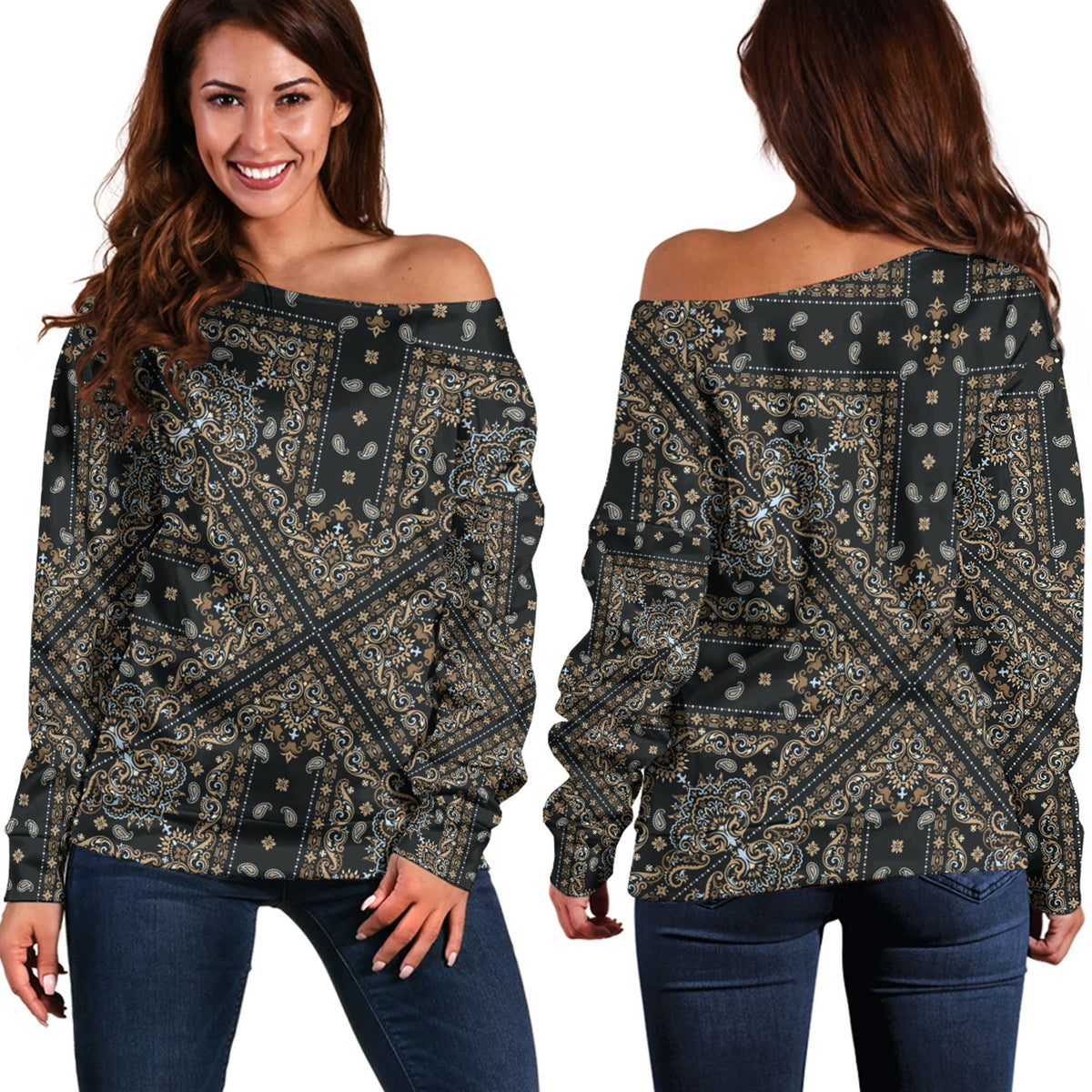 Paisley Bandana Pattern Seamless Off Shoulder Sweaters Ver.65 RLT13 - Wonder Print Shop
