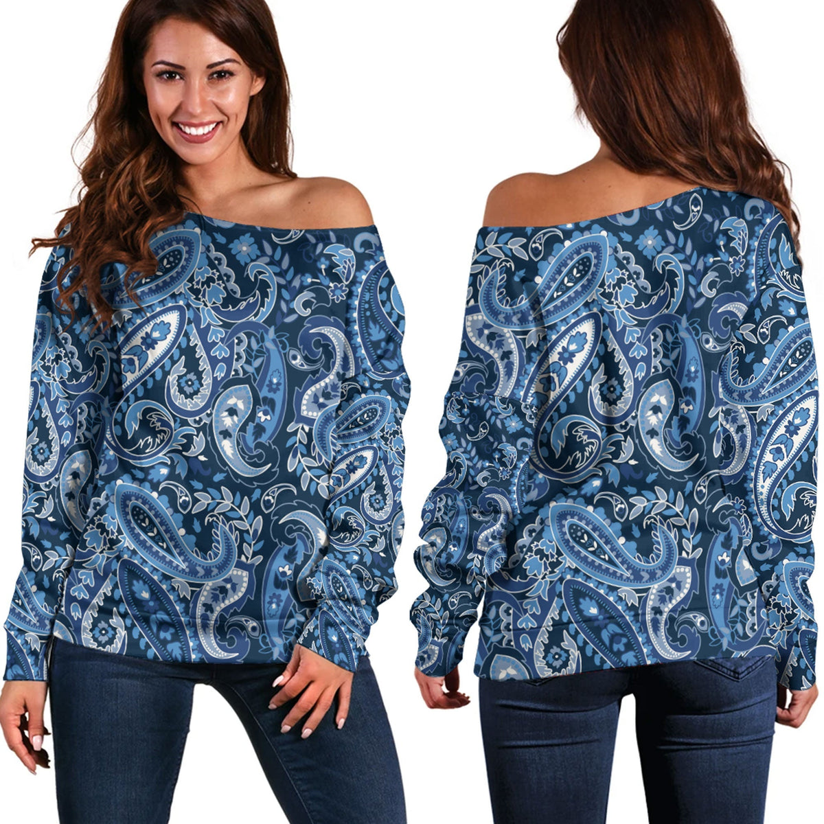 Paisley Bandana Pattern Seamless Off Shoulder Sweaters Ver.11 RLT13 - Wonder Print Shop