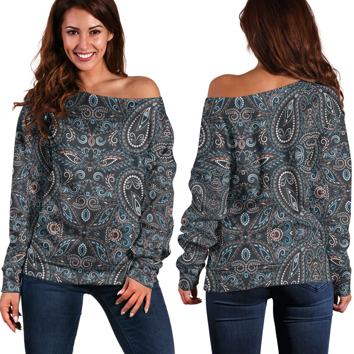Paisley Bandana Pattern Seamless Off Shoulder Sweaters Ver.23 RLT13 - Wonder Print Shop