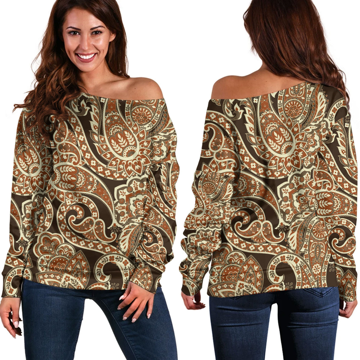 Paisley Bandana Pattern Seamless Off Shoulder Sweaters Ver.35 RLT13 - Wonder Print Shop