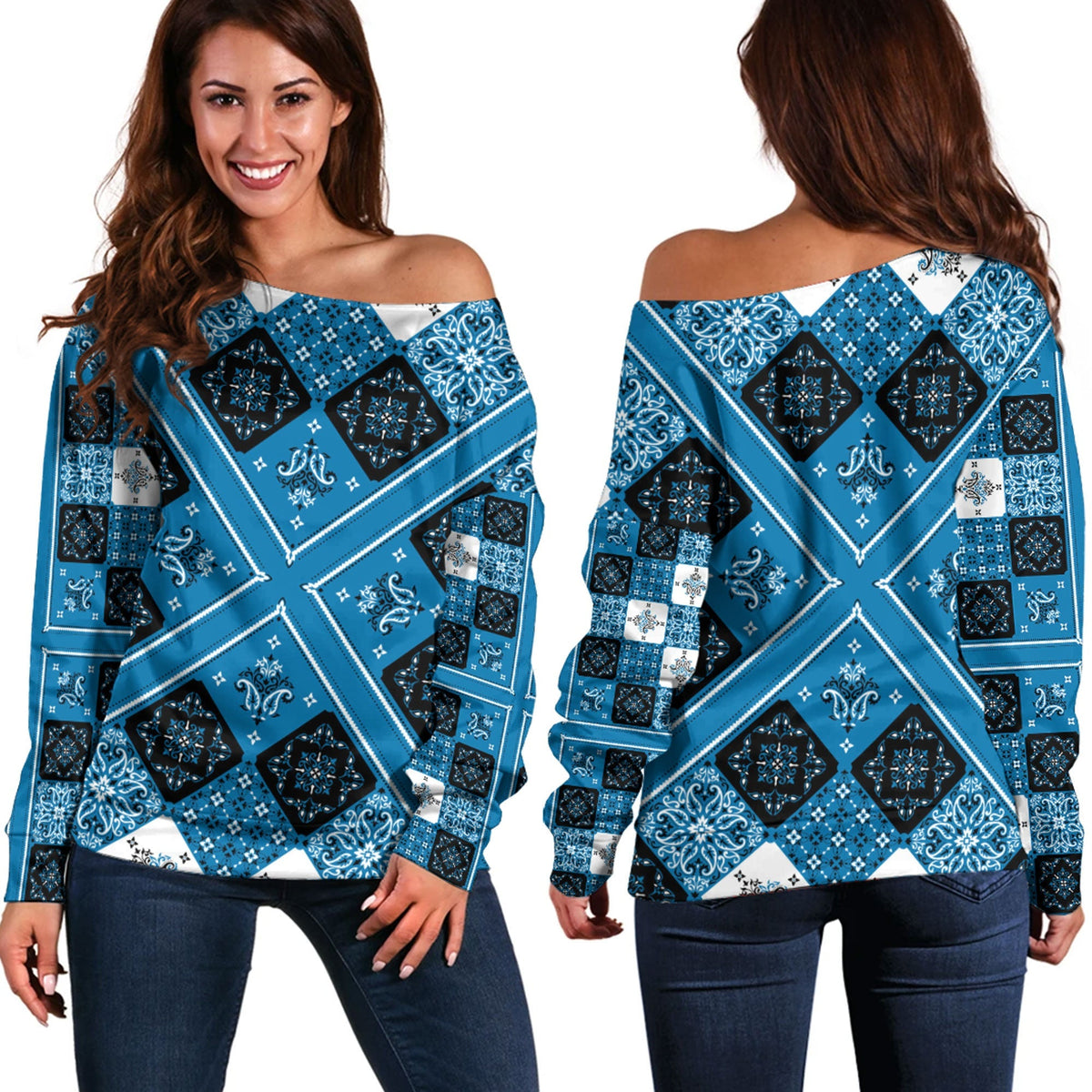 Paisley Bandana Pattern Seamless Off Shoulder Sweaters Ver.09 RLT13 - Wonder Print Shop