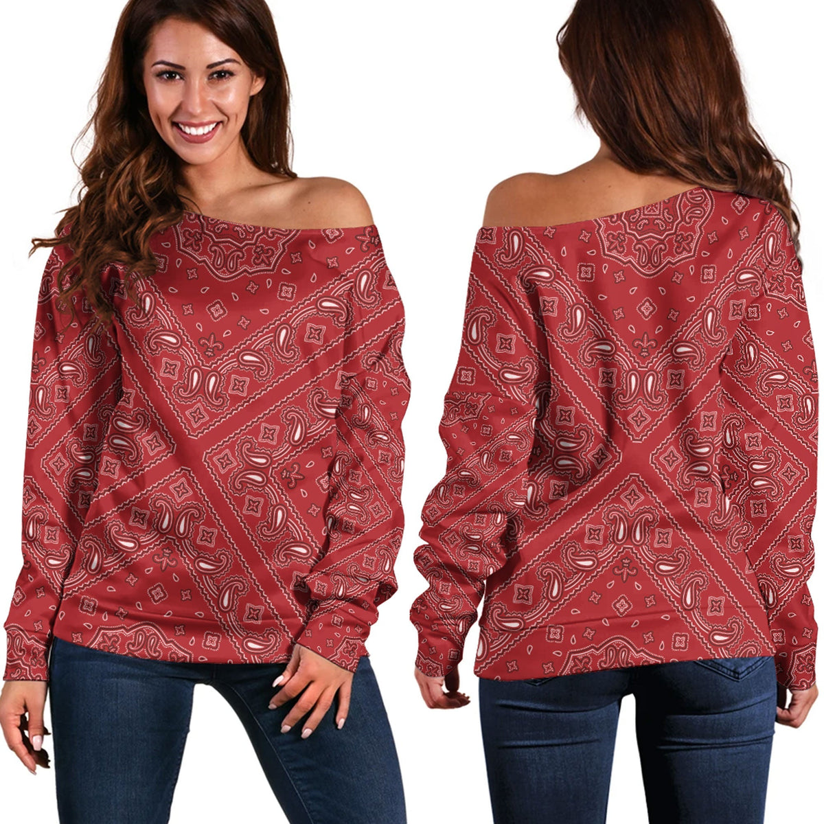 Paisley Bandana Pattern Seamless Off Shoulder Sweaters Ver.17 RLT13 - Wonder Print Shop