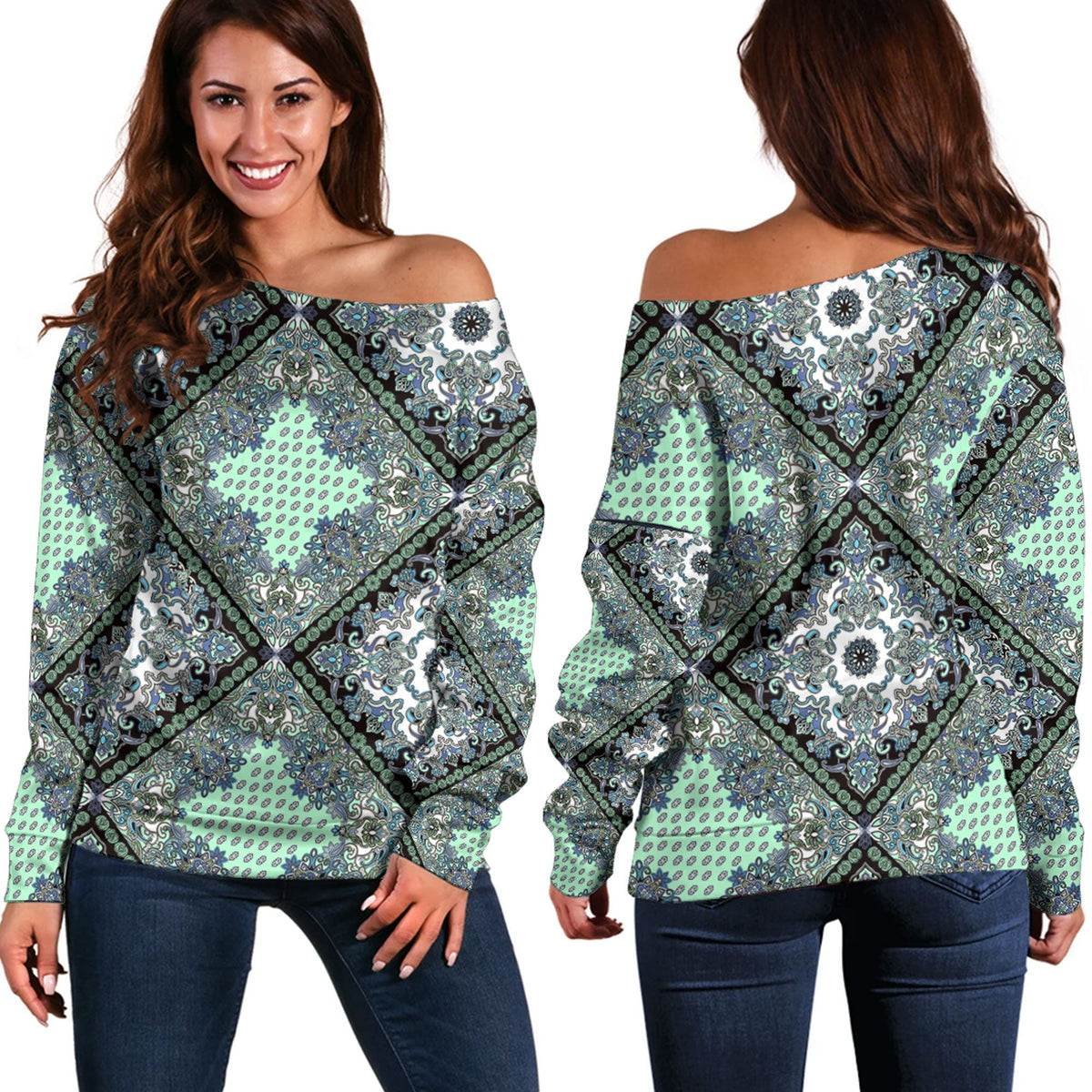 Paisley Bandana Pattern Seamless Off Shoulder Sweaters Ver.13 RLT13 - Wonder Print Shop