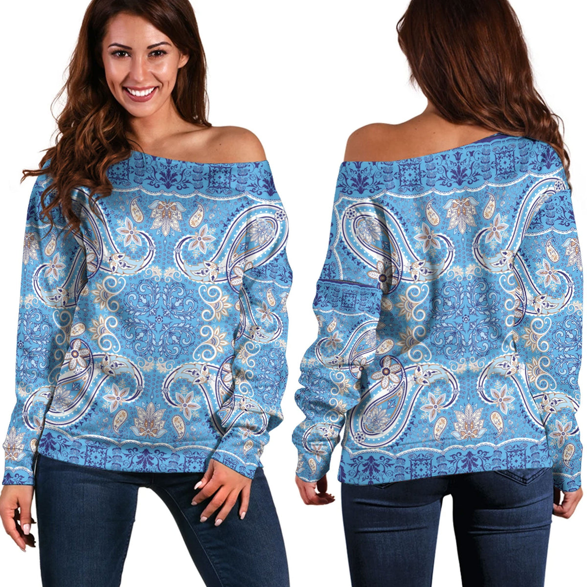 Paisley Bandana Pattern Seamless Off Shoulder Sweaters Ver.60 RLT13 - Wonder Print Shop