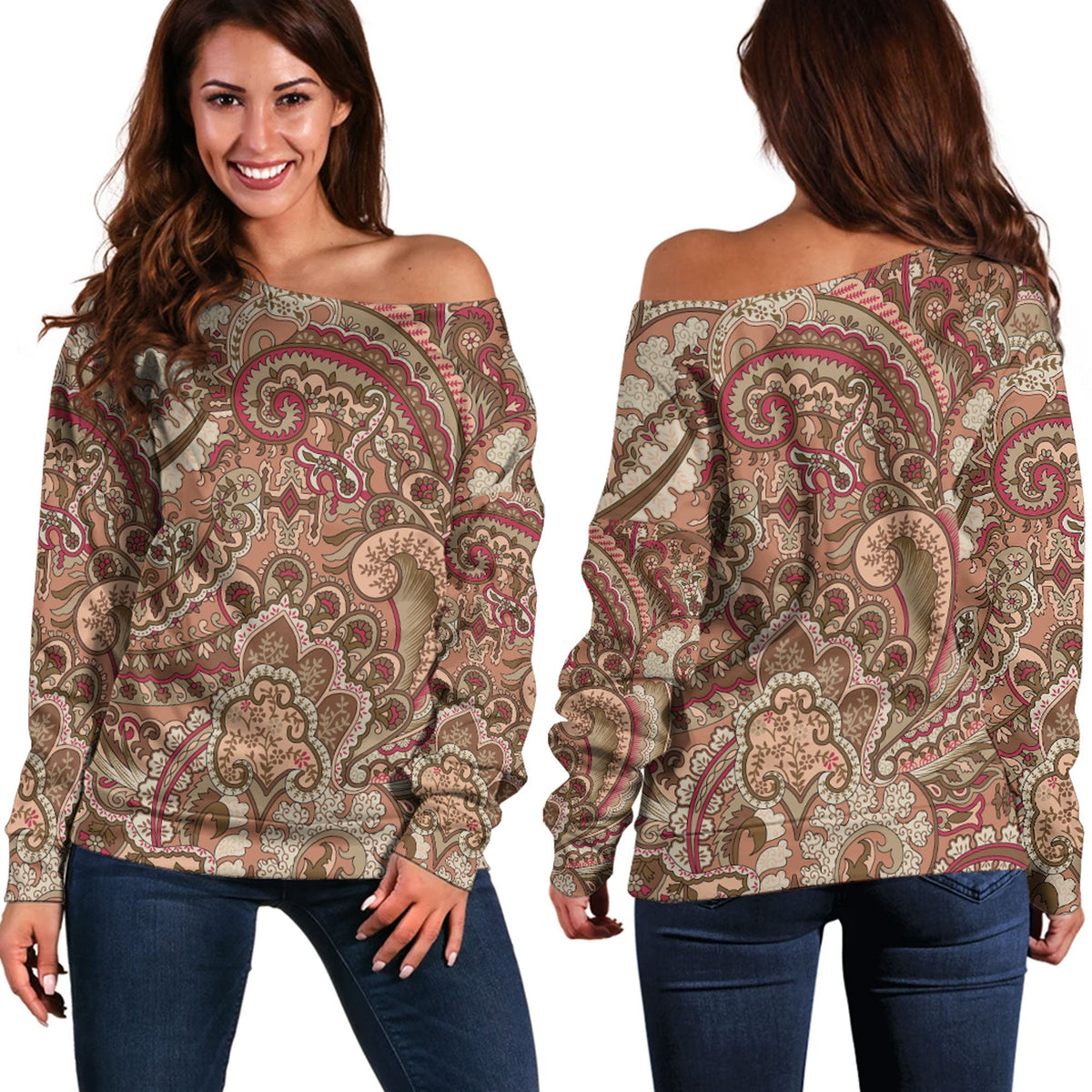 Paisley Bandana Pattern Seamless Off Shoulder Sweaters Ver.42 RLT13 - Wonder Print Shop