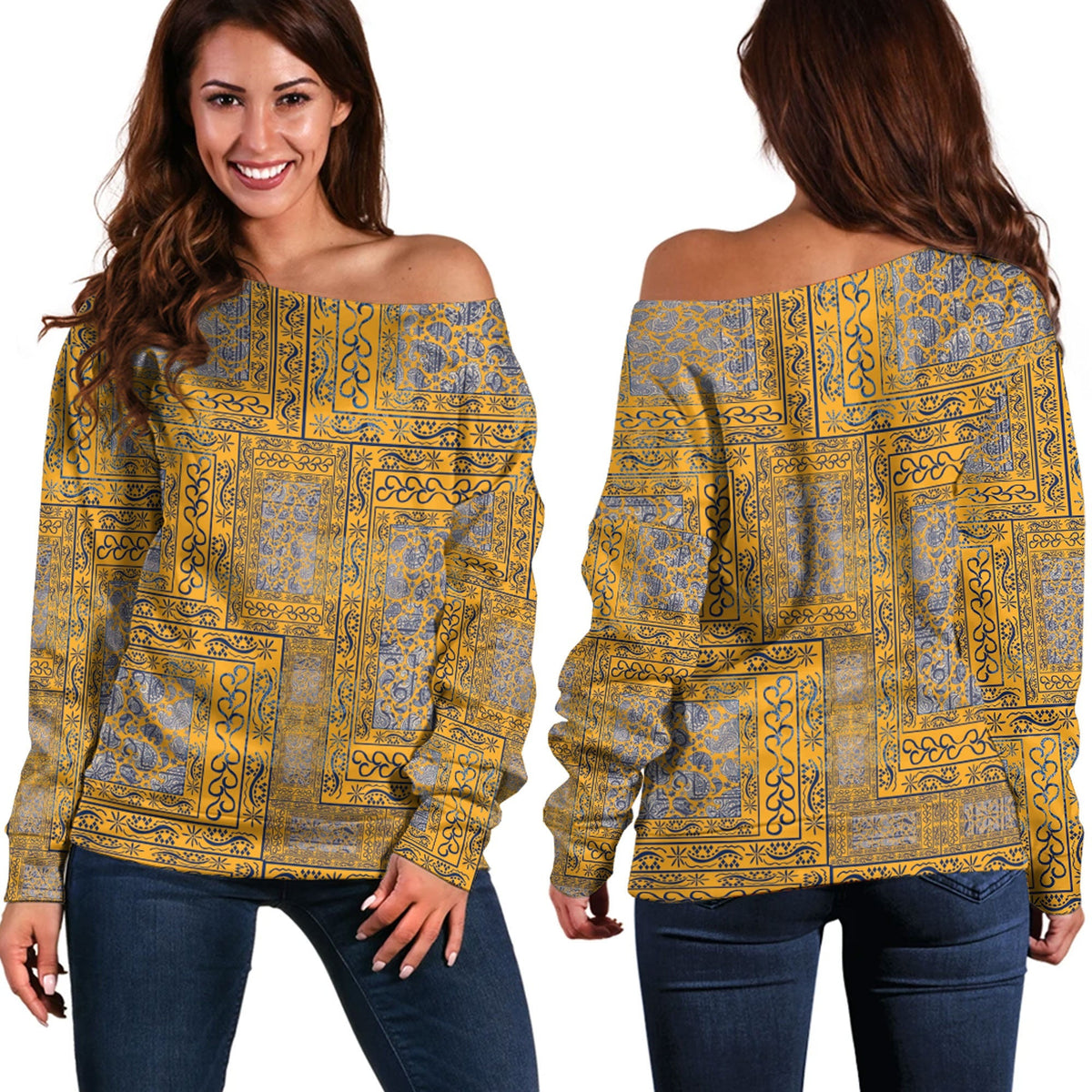 Paisley Bandana Pattern Seamless Off Shoulder Sweaters Ver.66 RLT13 - Wonder Print Shop