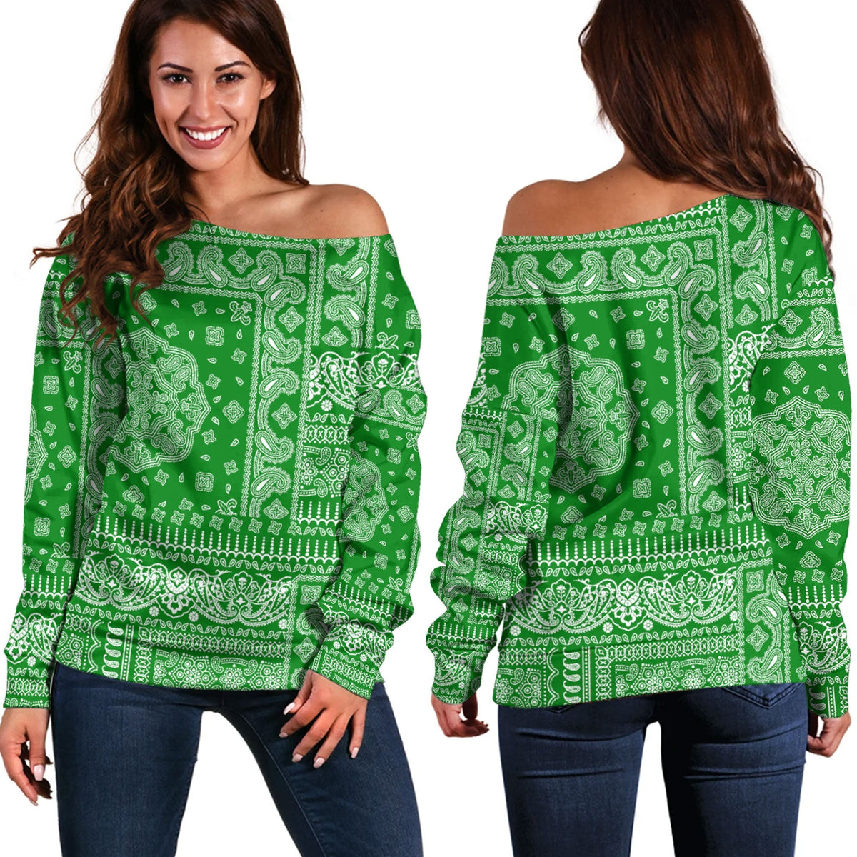 Paisley Bandana Pattern Seamless Off Shoulder Sweaters Ver.38 RLT13 - Wonder Print Shop