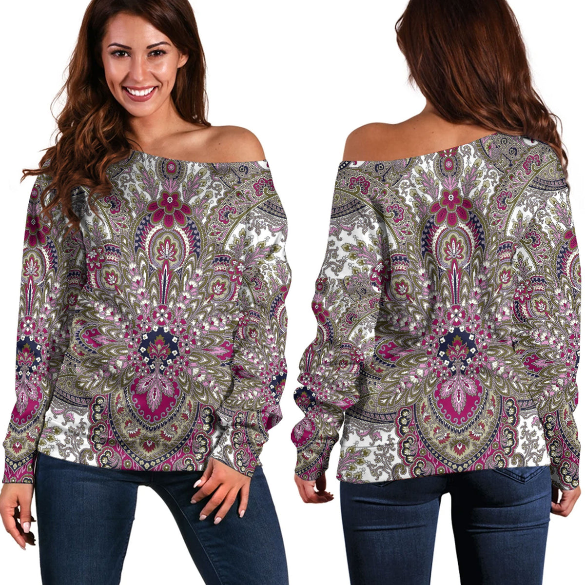 Paisley Bandana Pattern Seamless Off Shoulder Sweaters Ver.22 RLT13 - Wonder Print Shop