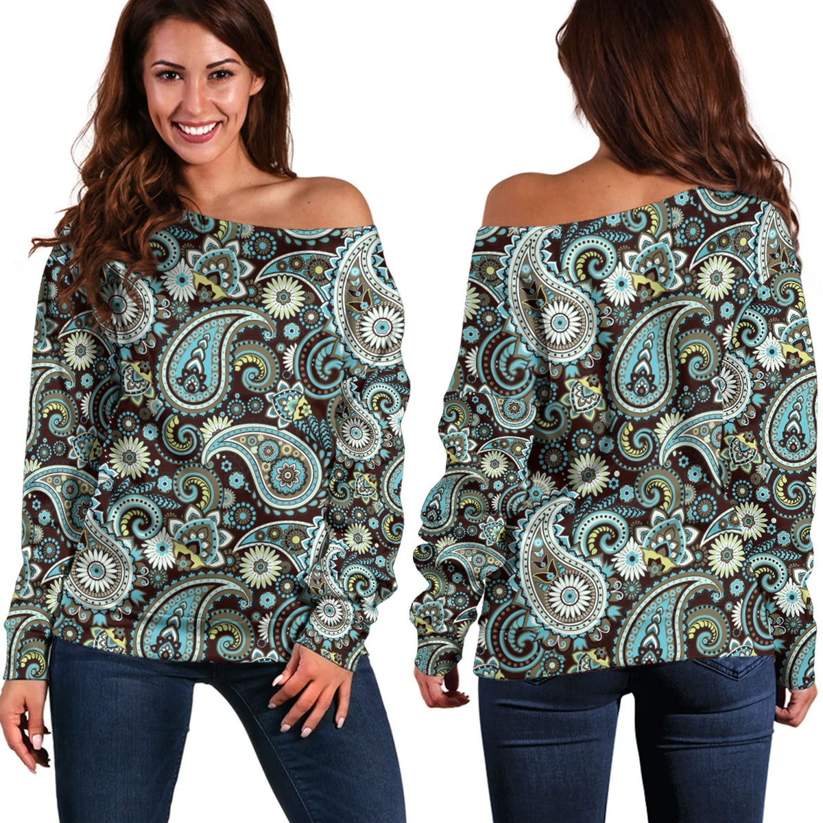 Paisley Bandana Pattern Seamless Off Shoulder Sweaters Ver.10 RLT13 - Wonder Print Shop