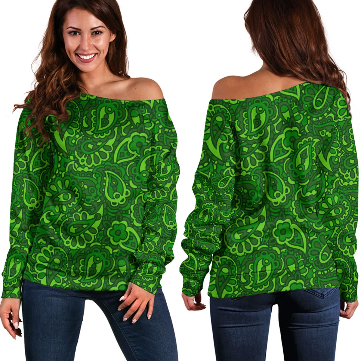 Paisley Bandana Pattern Seamless Off Shoulder Sweaters Ver.30 RLT13 - Wonder Print Shop
