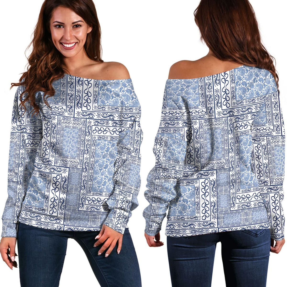 Paisley Bandana Pattern Seamless Off Shoulder Sweaters Ver.25 RLT13 - Wonder Print Shop