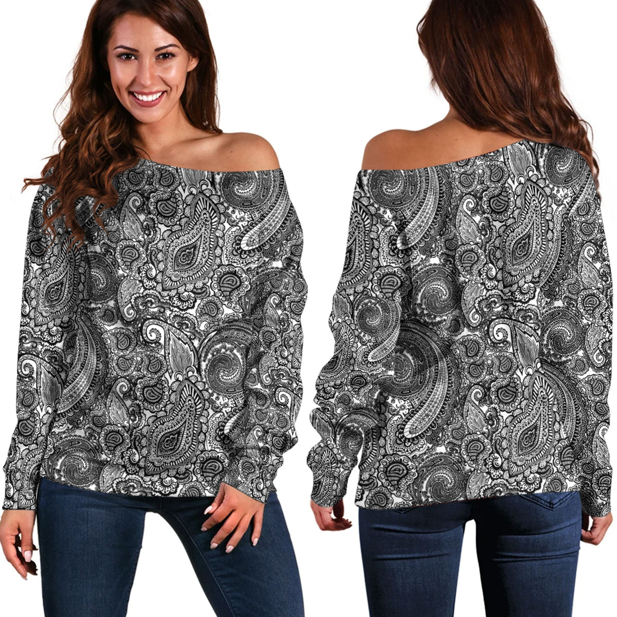 Paisley Bandana Pattern Seamless Off Shoulder Sweaters Ver.57 RLT13 - Wonder Print Shop