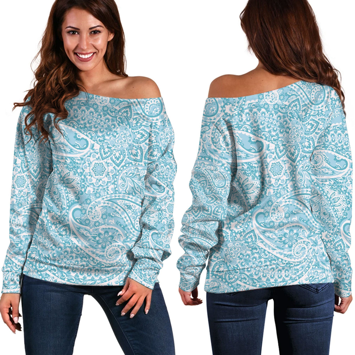 Paisley Bandana Pattern Seamless Off Shoulder Sweaters Ver.16 RLT13 - Wonder Print Shop