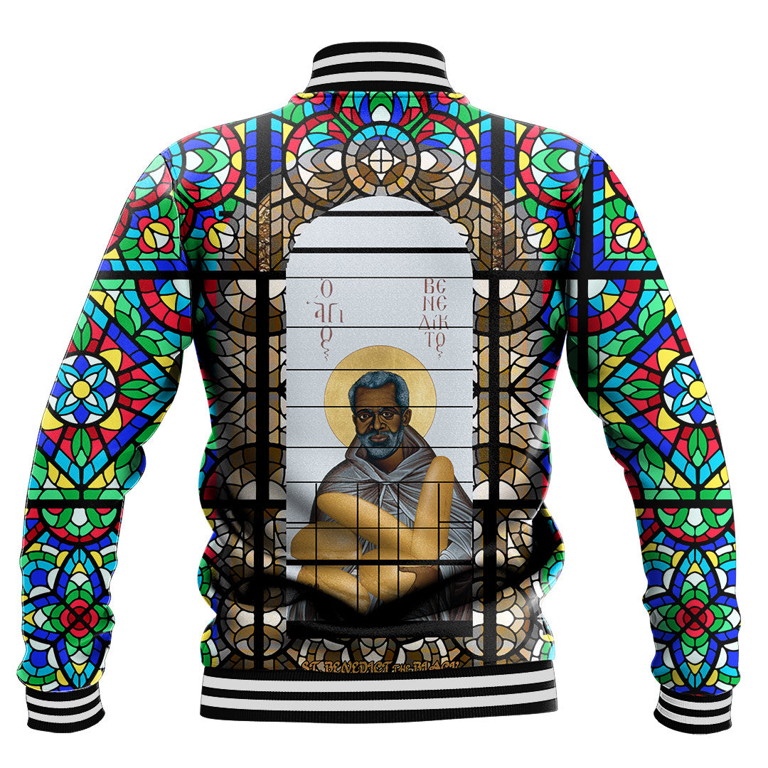 Saint Benedict of the African On Stained Glass Baseball Jackets RLT13 - Wonder Print Shop
