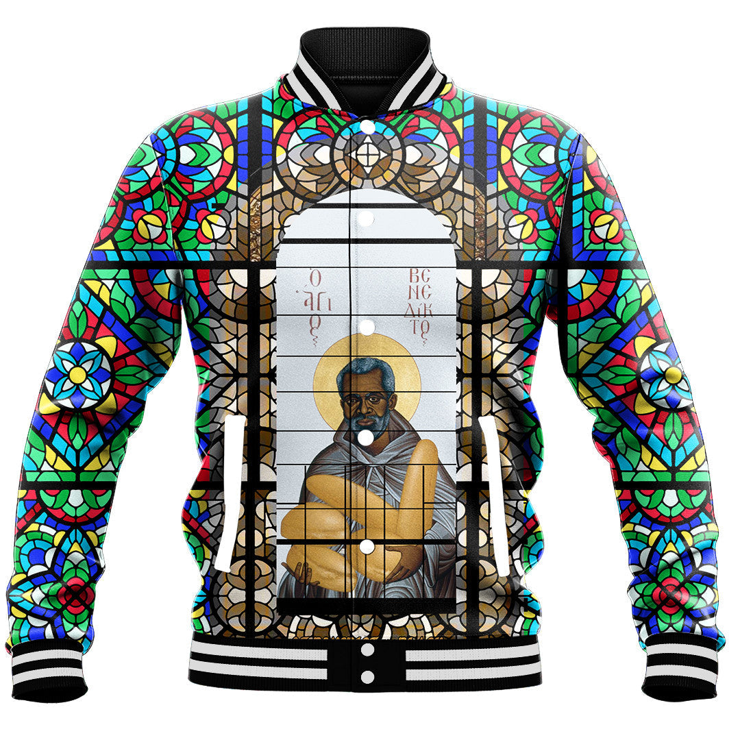 Saint Benedict of the African On Stained Glass Baseball Jackets RLT13 - Wonder Print Shop