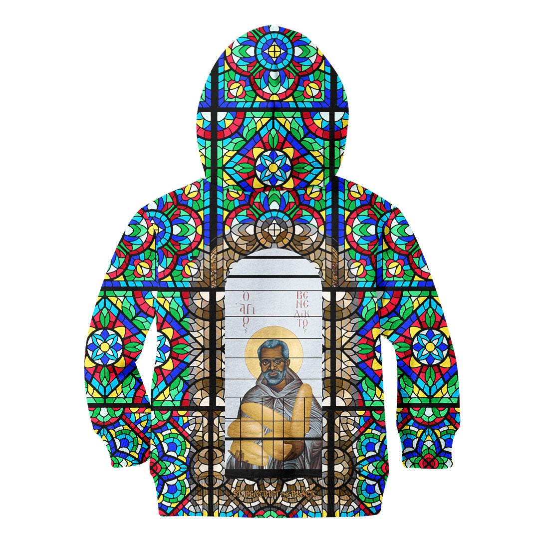 Saint Benedict of the African On Stained Glass Hoodie Kid RLT13 - Wonder Print Shop