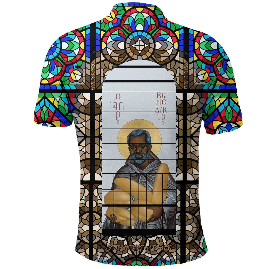 Saint Benedict of the African On Stained Glass Polo Shirt RLT13 - Wonder Print Shop