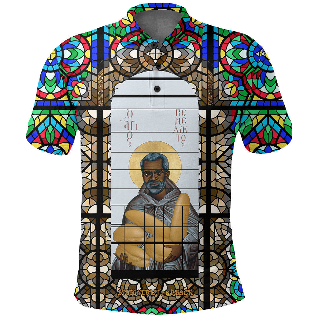 Saint Benedict of the African On Stained Glass Polo Shirt RLT13 - Wonder Print Shop