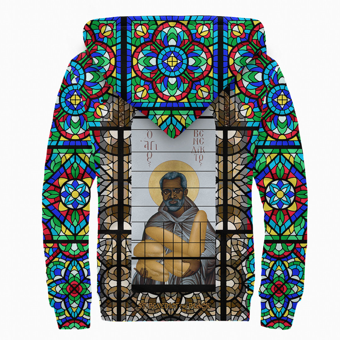 Saint Benedict of the African On Stained Glass Sherpa Hoodie RLT13 - Wonder Print Shop