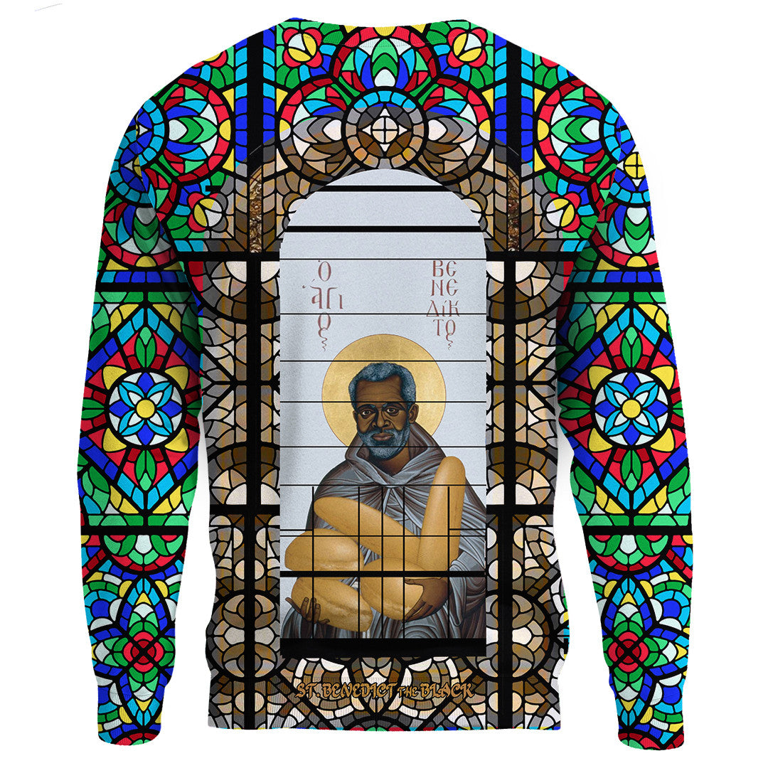 Saint Benedict of the African On Stained Glass Sweatshirts RLT13 - Wonder Print Shop