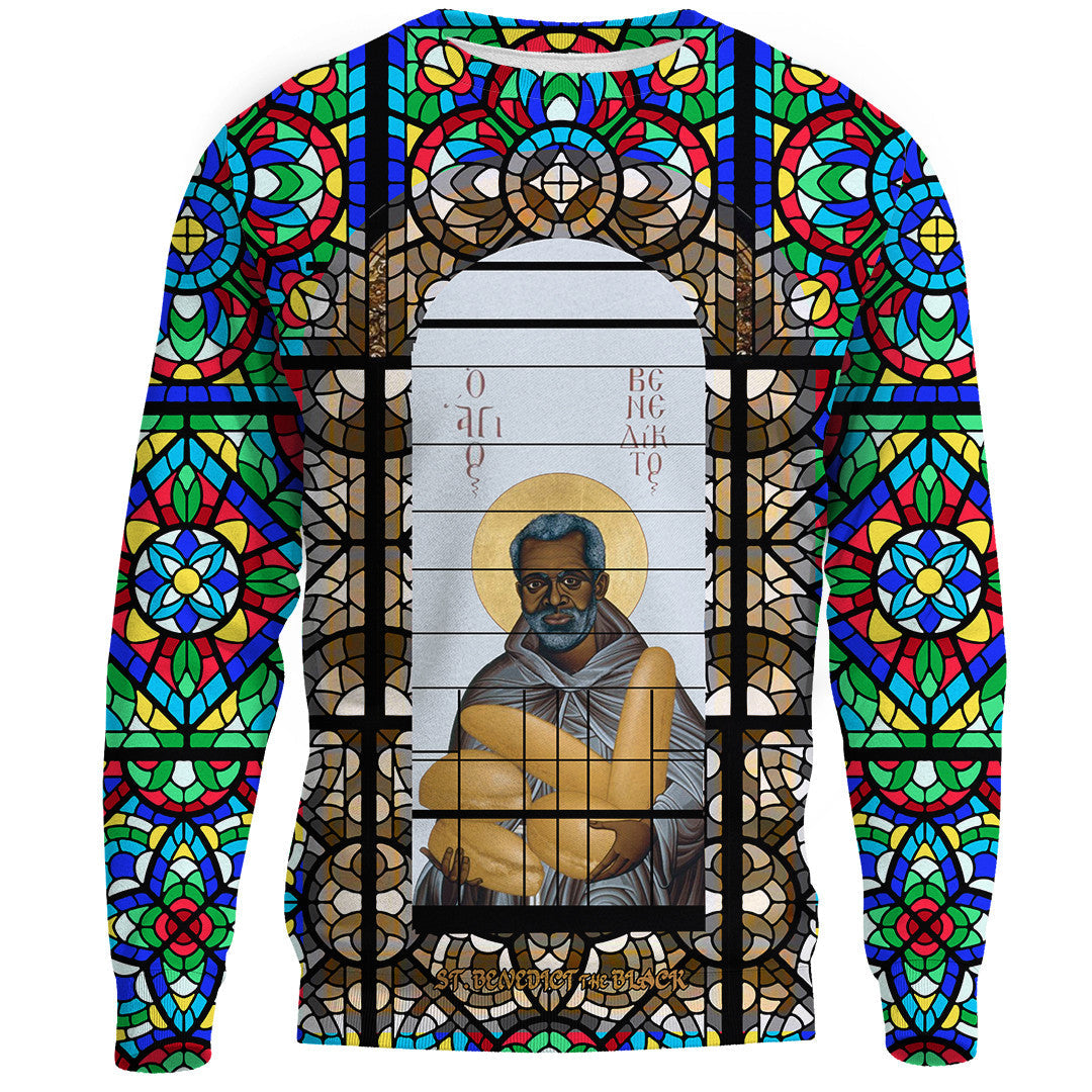 Saint Benedict of the African On Stained Glass Sweatshirts RLT13 - Wonder Print Shop