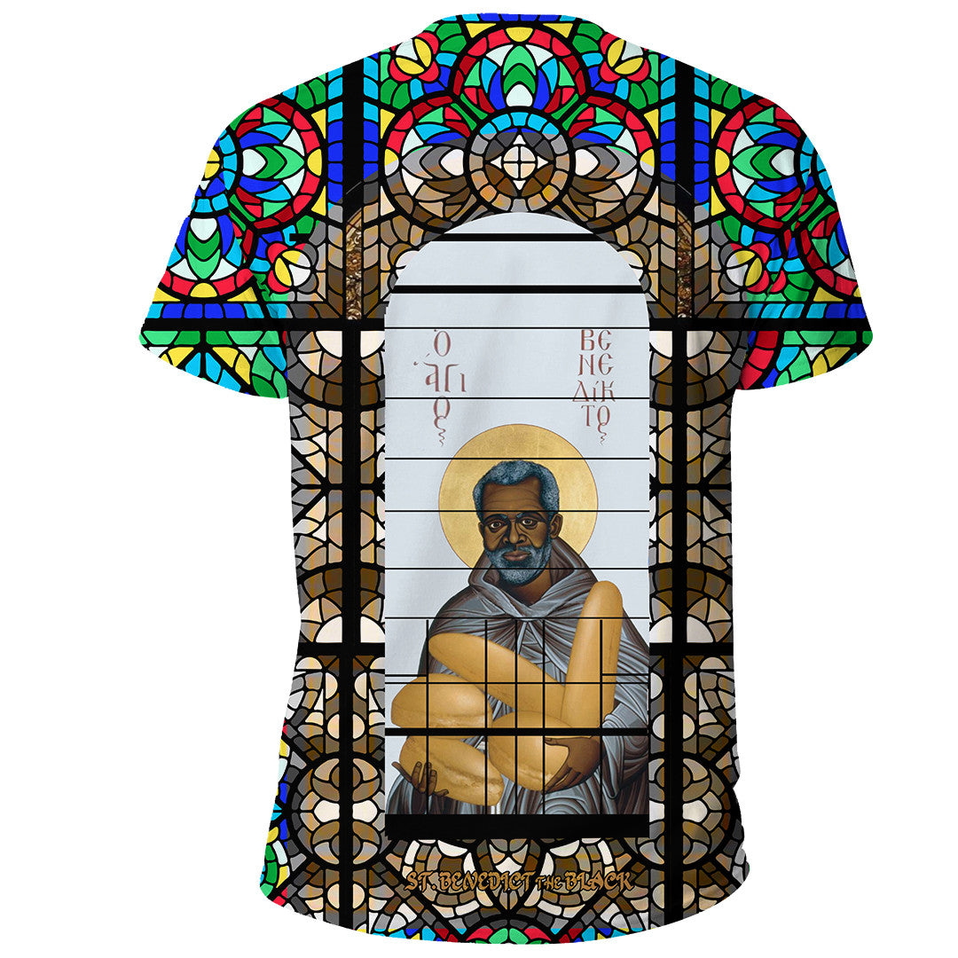 Saint Benedict of the African On Stained Glass T Shirt RLT13 - Wonder Print Shop