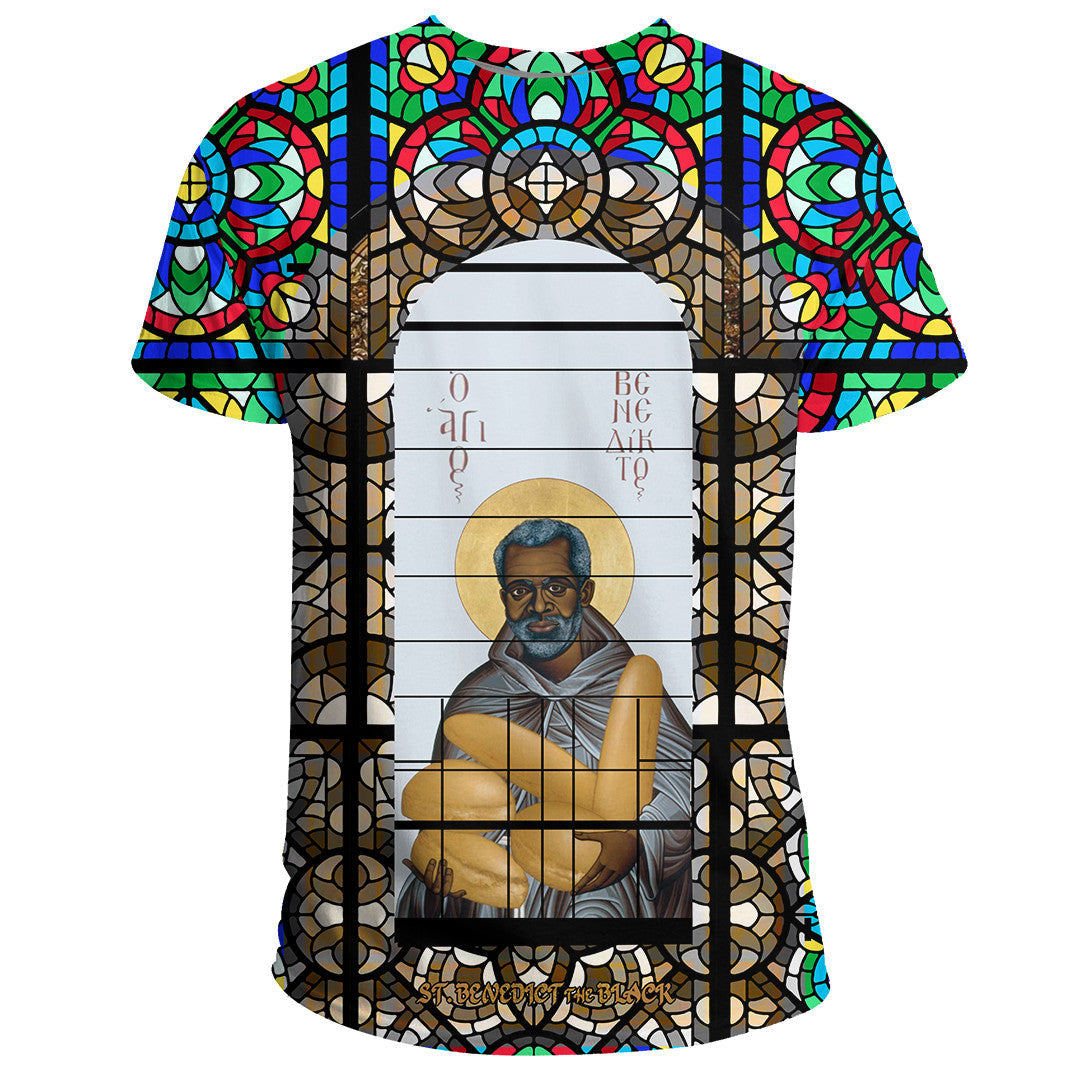 Saint Benedict of the African On Stained Glass T Shirt RLT13 - Wonder Print Shop