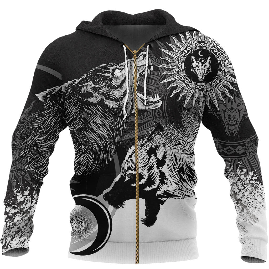 Viking Skoll and Hati New Style Zip Hoodie RLT13 - Wonder Print Shop
