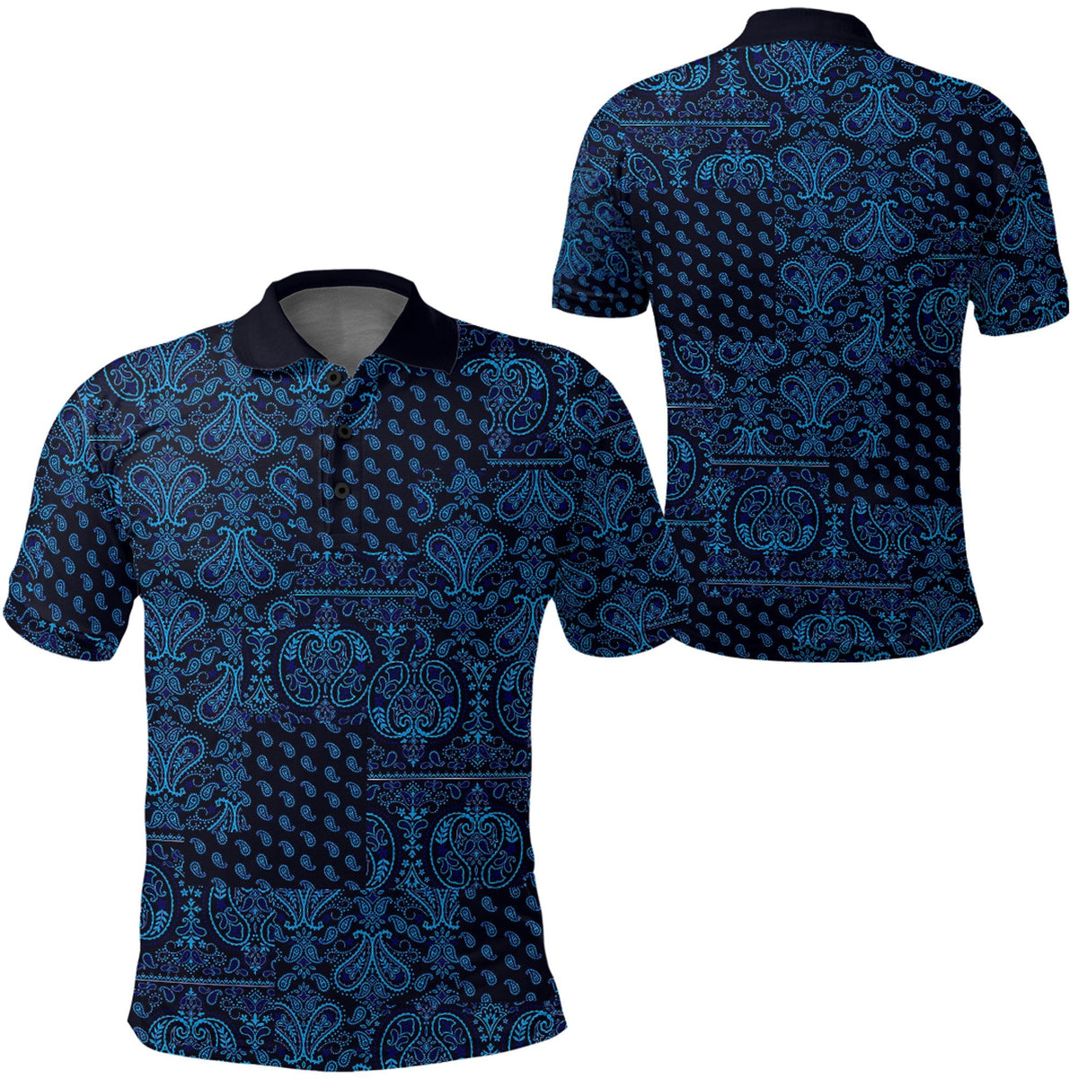 Paisley Bandana Pattern Seamless Blue Polo Shirt Ver.02 RLT13 - Wonder Print Shop