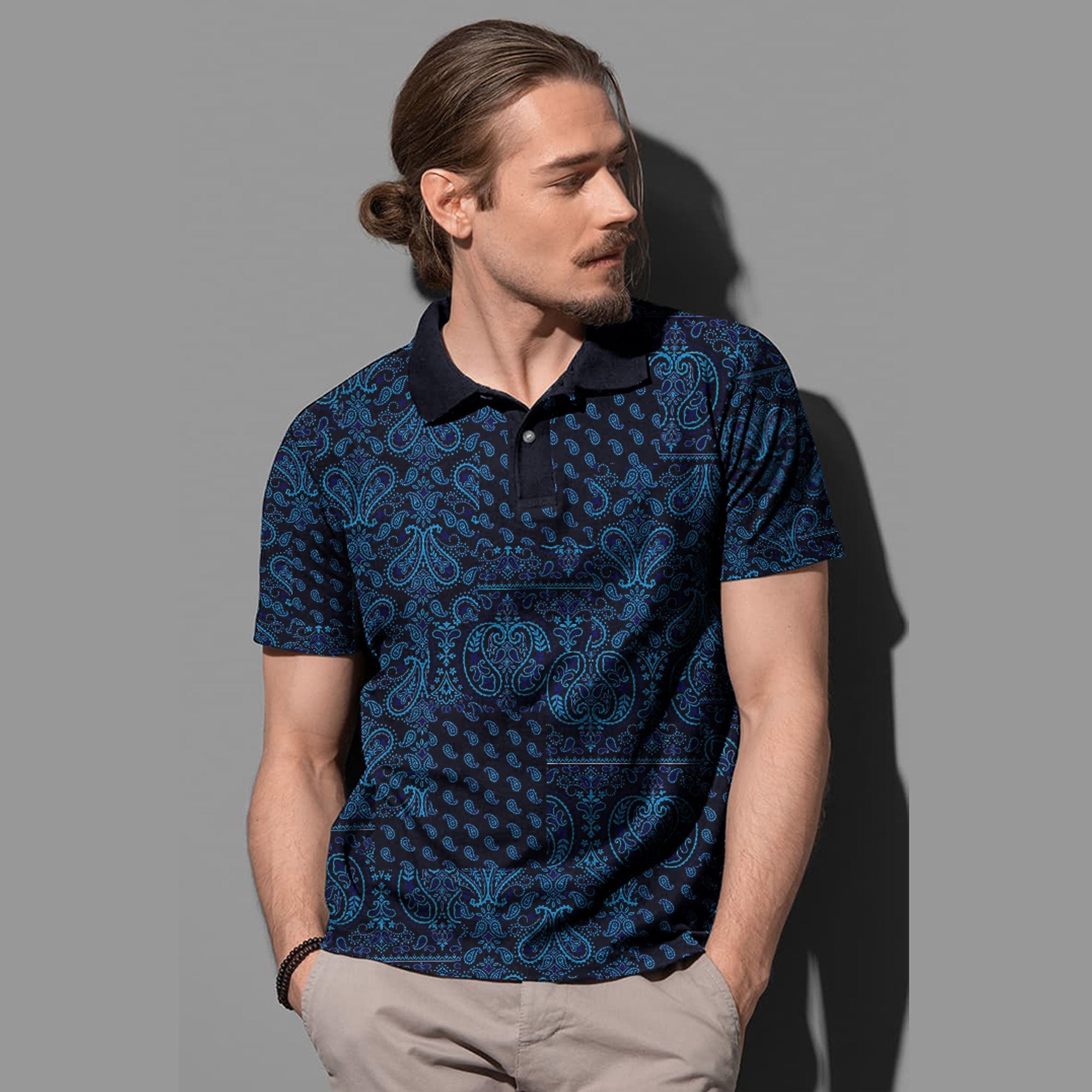 Paisley Bandana Pattern Seamless Blue Polo Shirt Ver.02 RLT13 - Wonder Print Shop