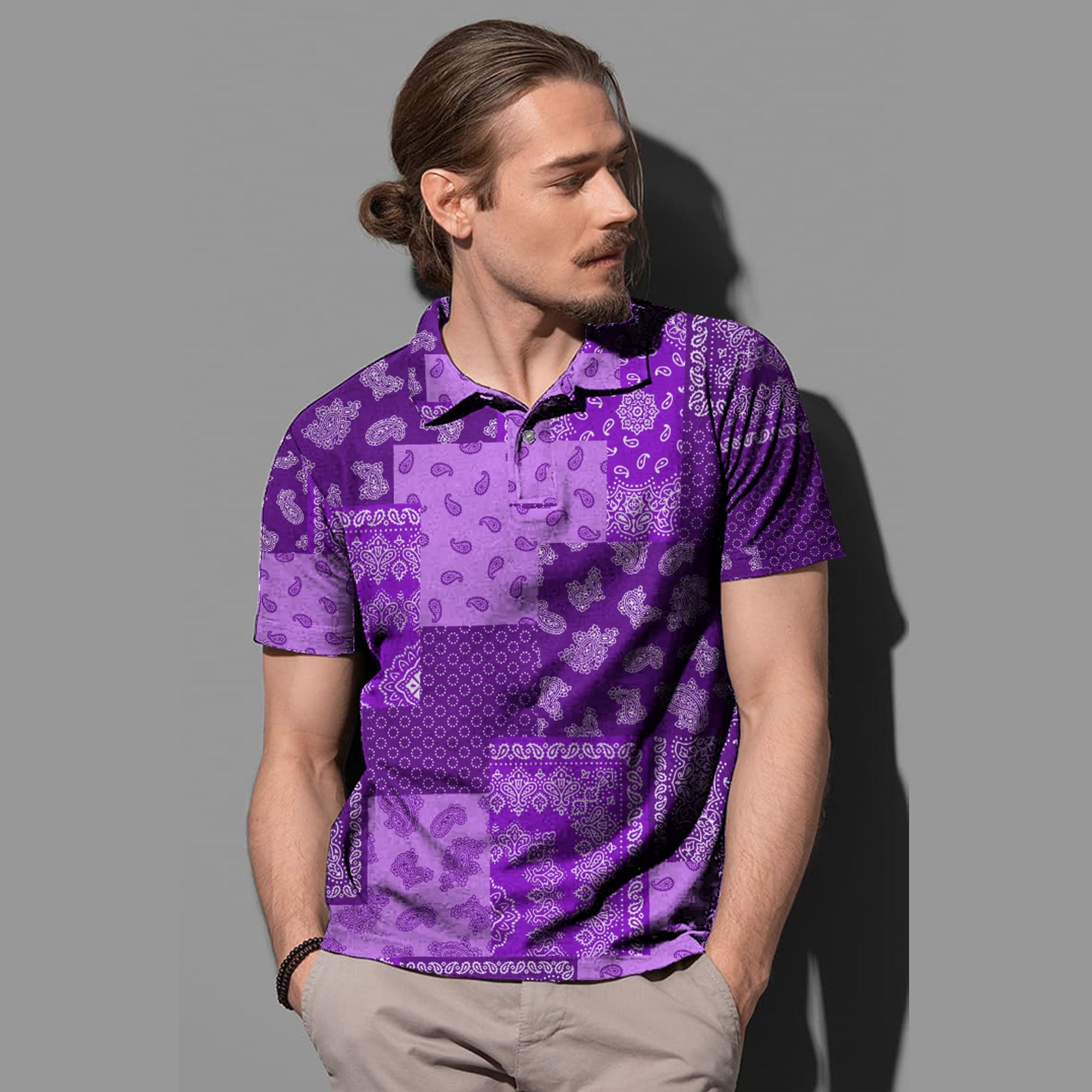 Paisley Bandana Pattern Seamless Purple Polo Shirt Ver.02 RLT13 - Wonder Print Shop
