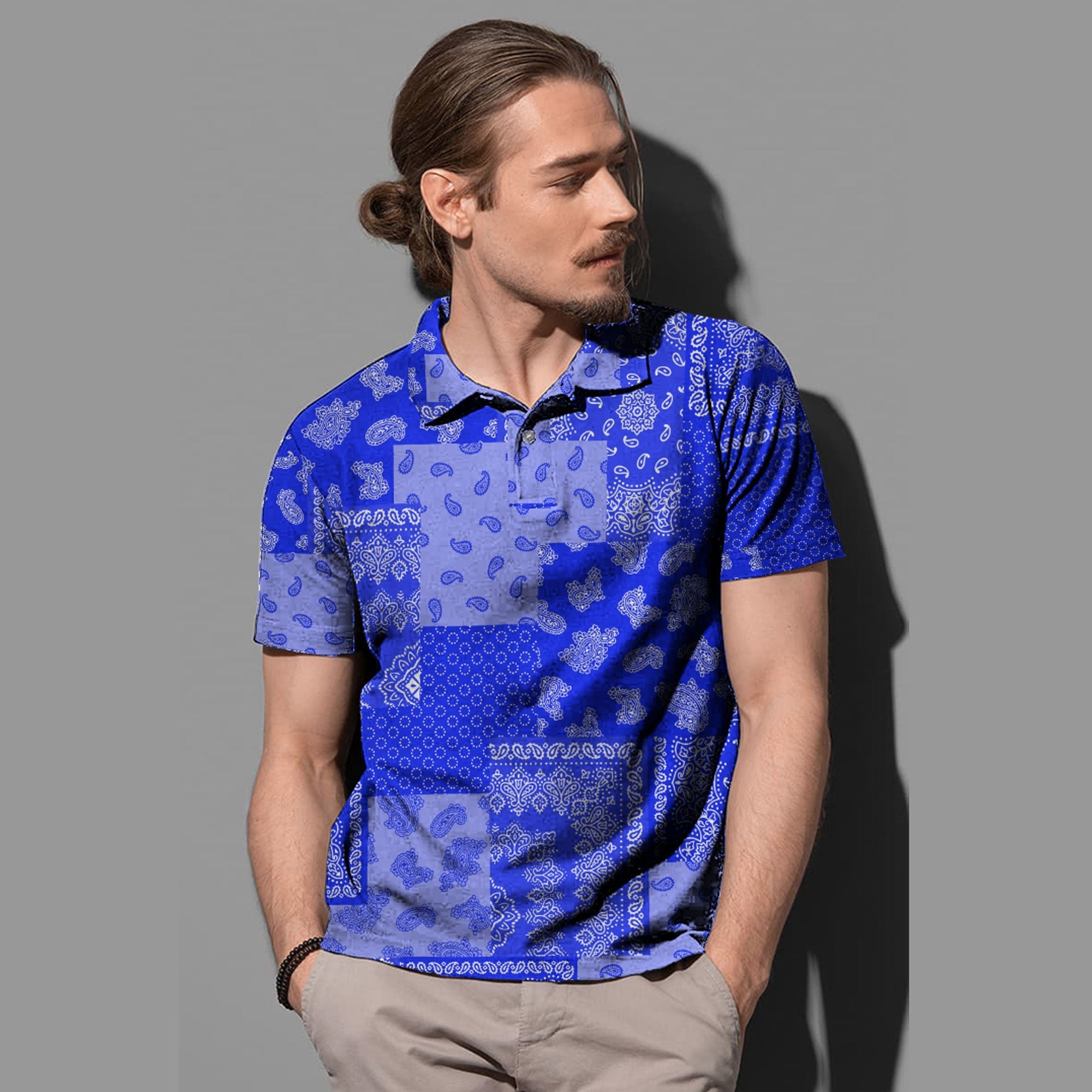Paisley Bandana Pattern Seamless Blue Polo Shirt RLT13 - Wonder Print Shop