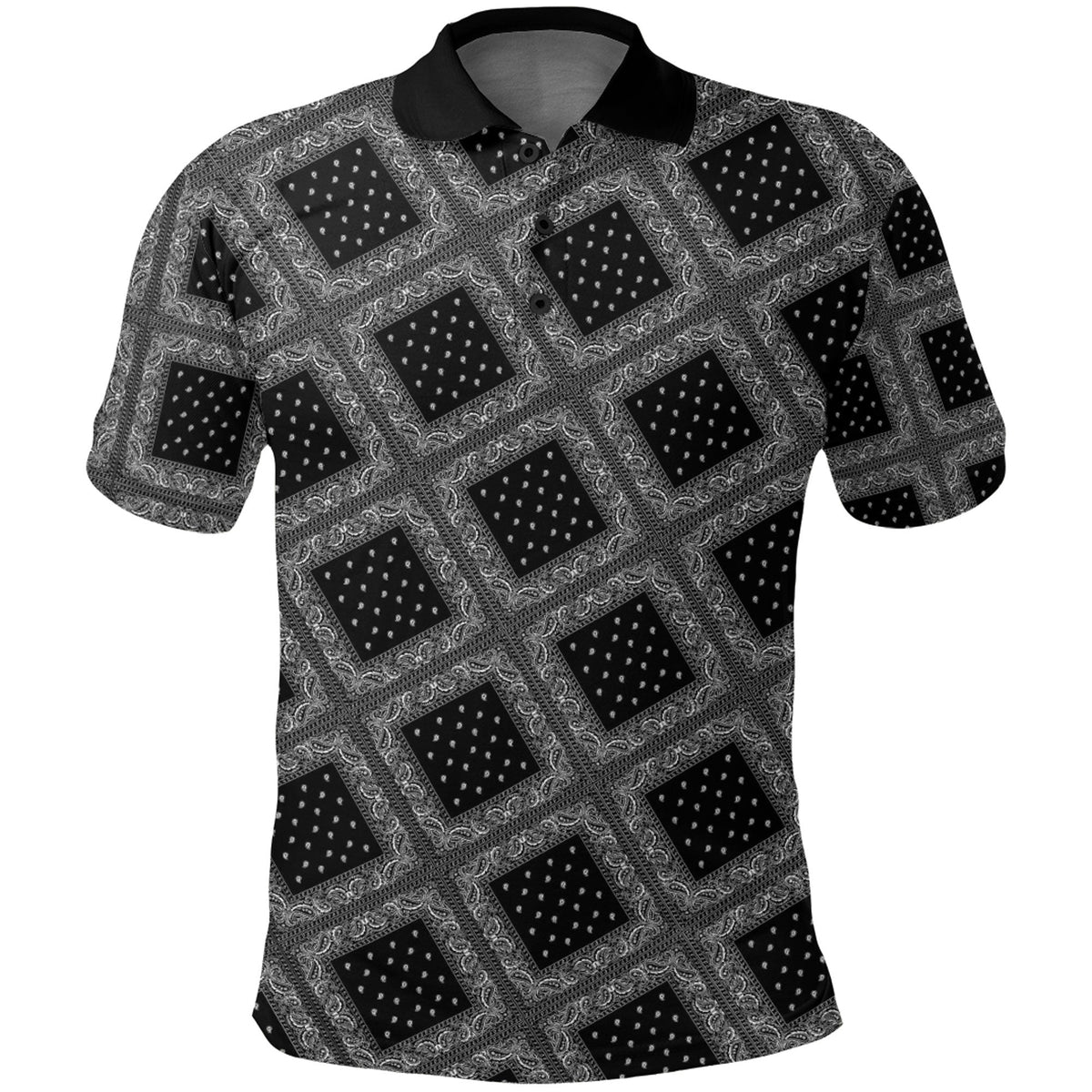 Paisley Bandana Pattern Seamless Black Polo Shirt RLT13 - Wonder Print Shop