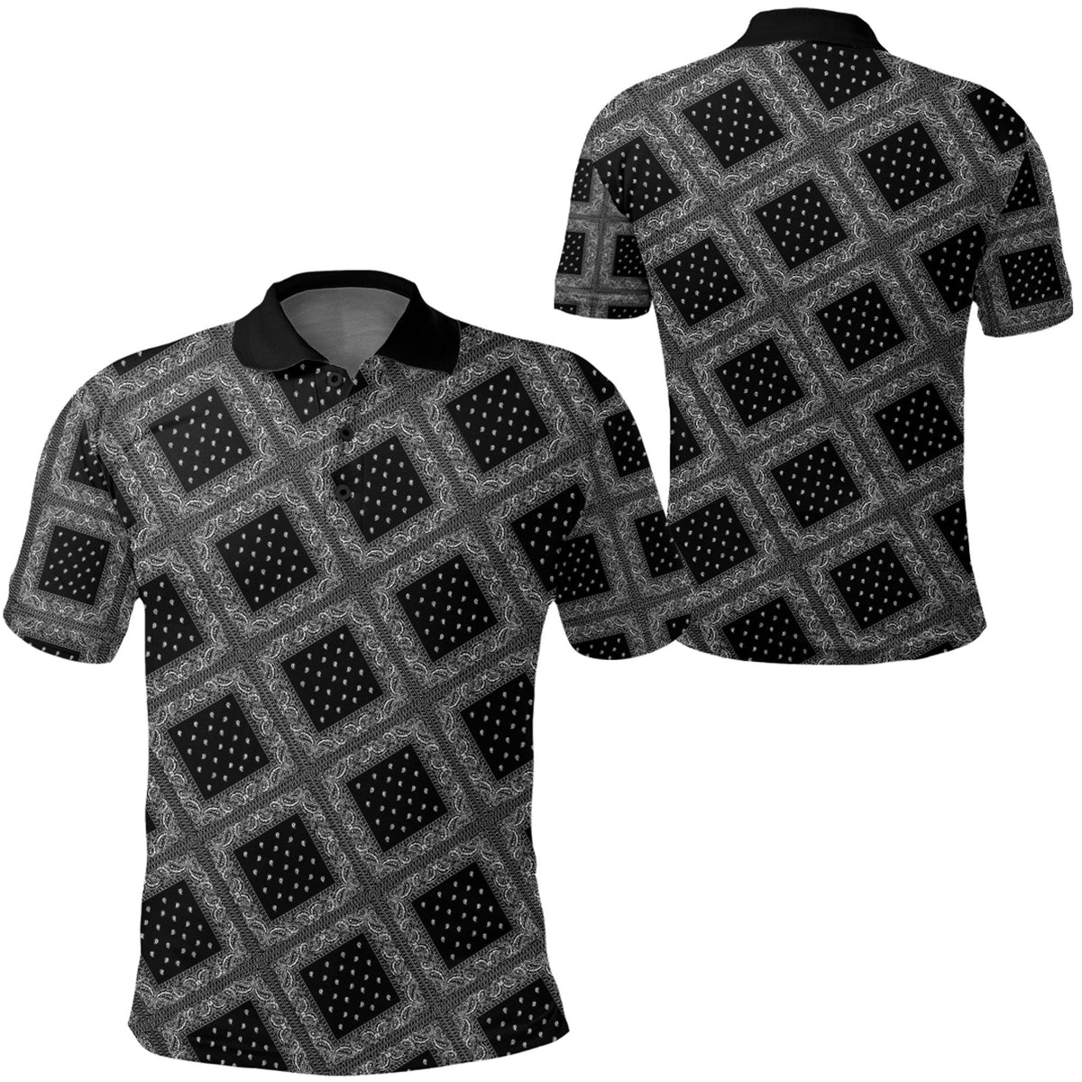 Paisley Bandana Pattern Seamless Black Polo Shirt RLT13 - Wonder Print Shop