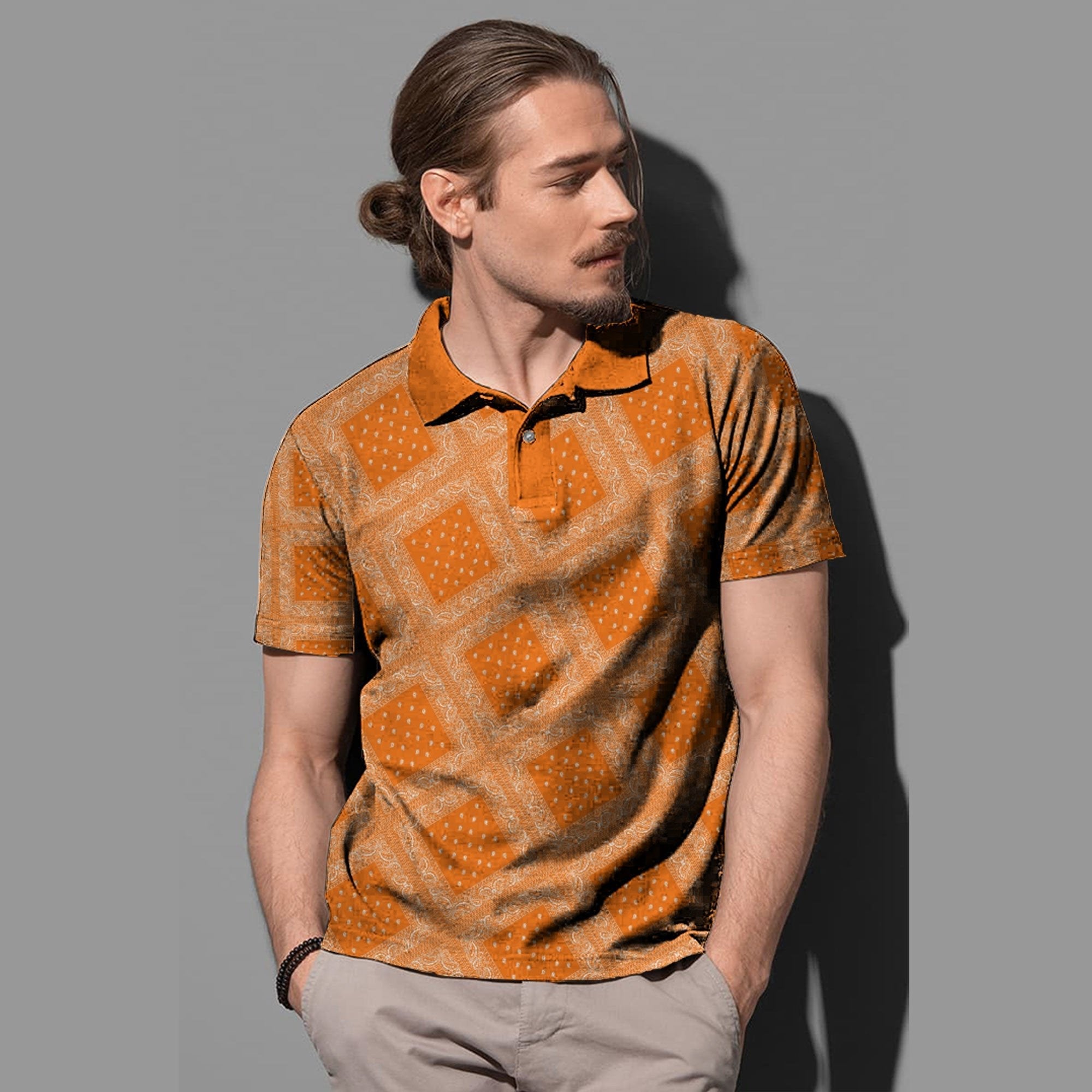 Paisley Bandana Pattern Seamless Orange Polo Shirt RLT13 - Wonder Print Shop