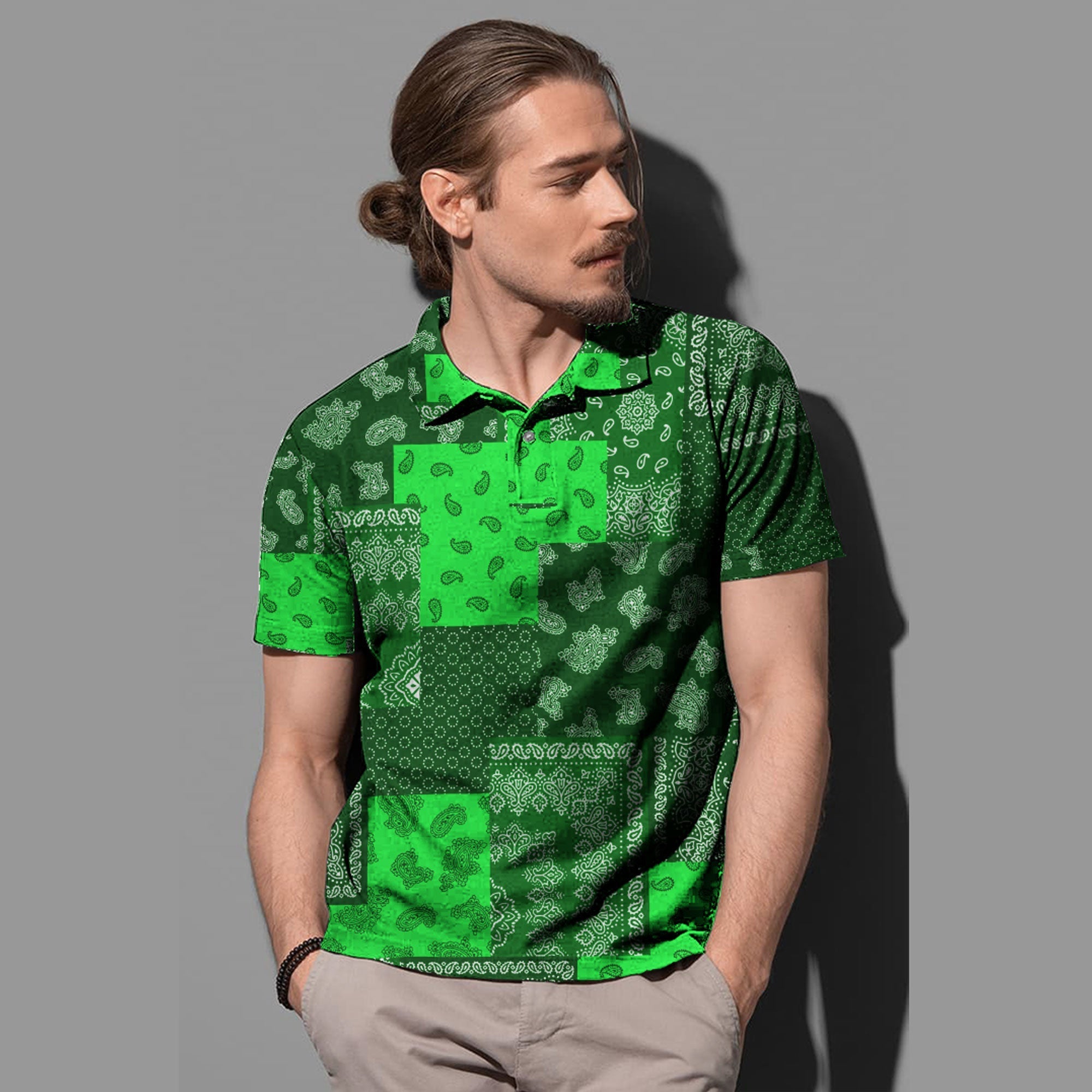 Paisley Bandana Pattern Seamless Green Polo Shirt Ver.01 RLT13 - Wonder Print Shop